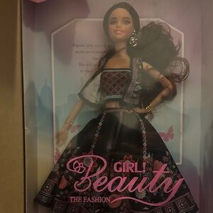 Fashion Doll with Black and Pink Desi Lengha Dress
